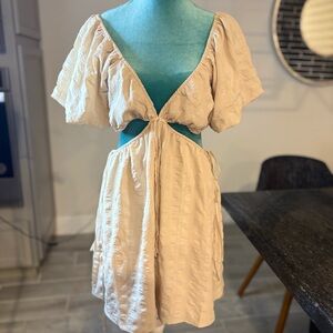 Forever 21 Cream Ruffled Tiered Sundress with Plunge Neckline